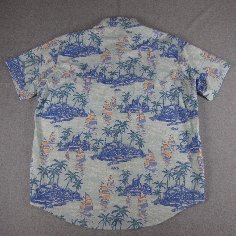 Izod Saltwater Performance Shirt XXL Blue Hawaiian Stretch Button Up Tropical - Picture 2 of 11